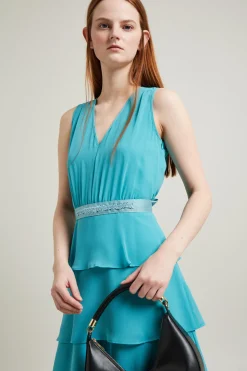 Abito a balze in georgette - Azzurro