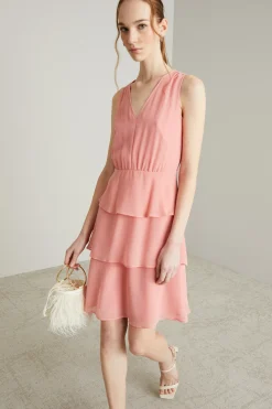 Abito a balze in georgette - Rosa
