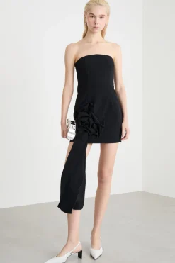 Abito a bustier con dettaglio floreale - Nero
