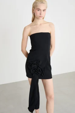 Abito a bustier con dettaglio floreale - Nero