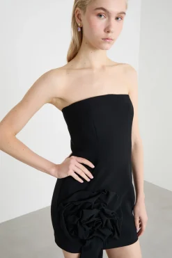 Abito a bustier con dettaglio floreale - Nero