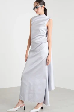 Abito aderente con drappeggi - Argento