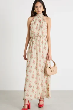 Abito all'americana in seta stampata - Beige