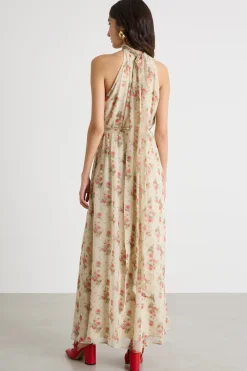 Abito all'americana in seta stampata - Beige