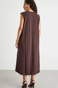 Abito ampio con coulisse - Marrone