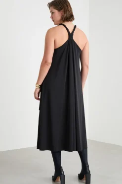 Abito ampio in jersey con spalline torchon - Nero