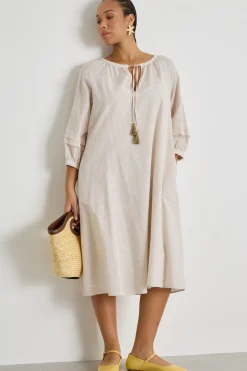 Abito ampio in tela - Beige Bianco