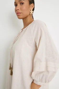 Abito ampio in tela - Beige Bianco