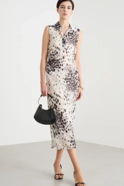 Abito a polo in jersey tulle - Bianco Nero