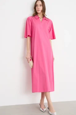 Abito a polo svasato - Fuxia