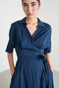Abito a portafoglio in popeline stretch - Blu