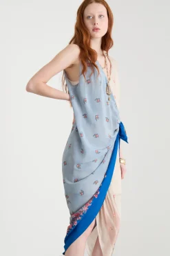 Abito asimmetrico con dettaglio di nodo - Azzurro Avorio
