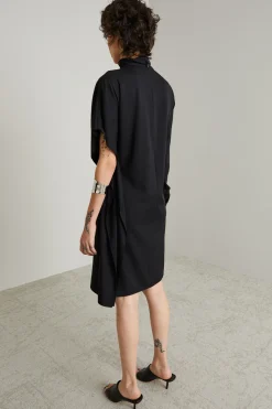 Abito asimmetrico in georgette stretch - Nero