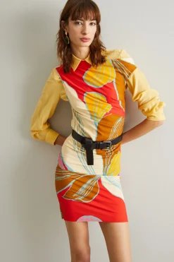Abito asimmetrico in jersey - Rosso Arancione Giallo