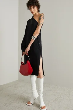 Abito asimmetrico in seta stretch - Nero