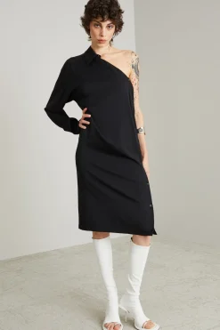 Abito asimmetrico in seta stretch - Nero