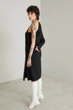 Abito asimmetrico in seta stretch - Nero