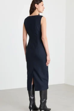 Abito a tubino con drappeggio - Blu