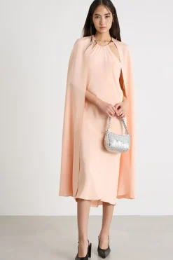Abito a tubino con mantella in crepe de chine - Rosa