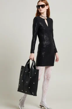 Abito a tubino con paillettes - Nero