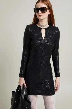 Abito a tubino con paillettes - Nero