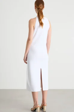 Abito a tubino in maglia con scollo all'americana - Bianco