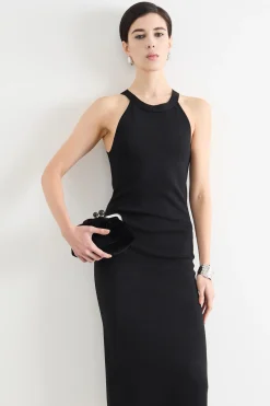 Abito a tubino in maglia con scollo all'americana - Nero