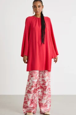 Abito a tunica in cady - Rosso