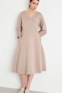 Abito a V in jersey accoppiato - Beige