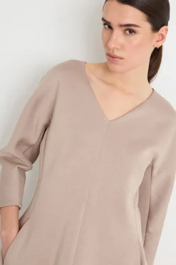 Abito a V in jersey accoppiato - Beige