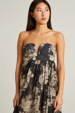 Abito bustier in chiffon stampato - Nero Beige