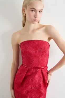 Abito bustier in cloqué - Rosso