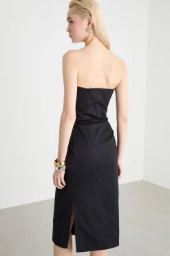 Abito bustier in gabardina - Nero
