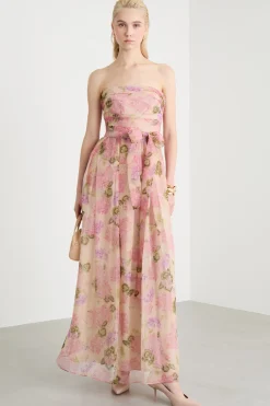 Abito bustier in organza fantasia - Beige