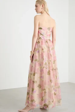 Abito bustier in organza fantasia - Beige