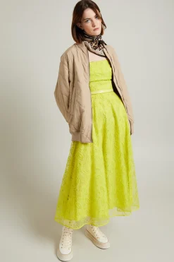 Abito bustier in organza ricamata - Verde Acido