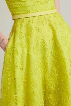 Abito bustier in organza ricamata - Verde Acido