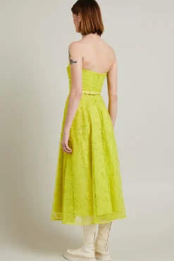 Abito bustier in organza ricamata - Verde Acido
