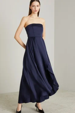 Abito bustier in raso - Blu