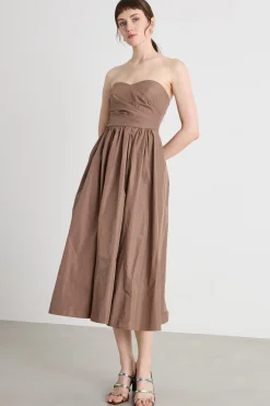 Abito bustier in taffetà - Marrone
