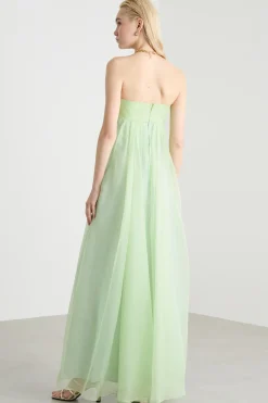 Abito bustier lungo in organza - Verde