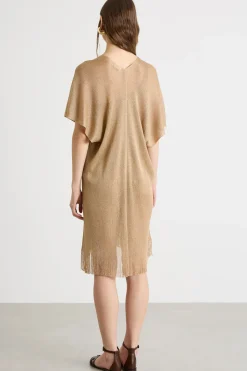 Abito caftano con frange - Cammello Oro