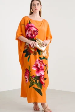 Abito caftano in crepe de chine - Arancione