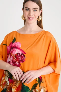 Abito caftano in crepe de chine - Arancione
