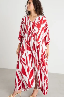 Abito caftano in raso - Rosso Bianco