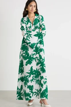 Abito caftano lungo - Verde Bianco