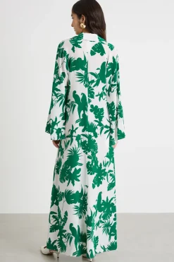 Abito caftano lungo - Verde Bianco