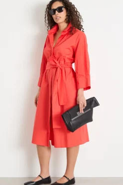 Abito chemisier con cintura - Rosso