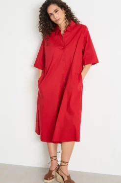 Abito chemisier con pieghe - Rosso