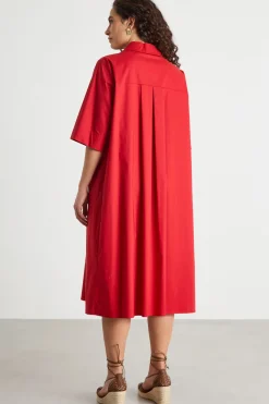 Abito chemisier con pieghe - Rosso